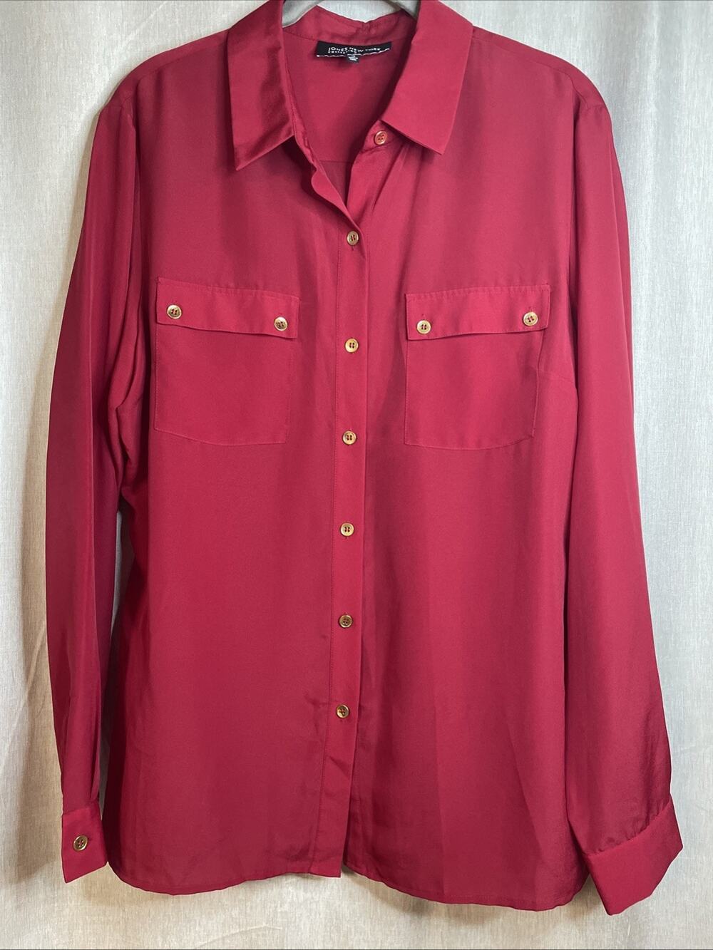 Jones New York Collection Shiny Red - Gold Button Down Long Sleeve Top - Size 12